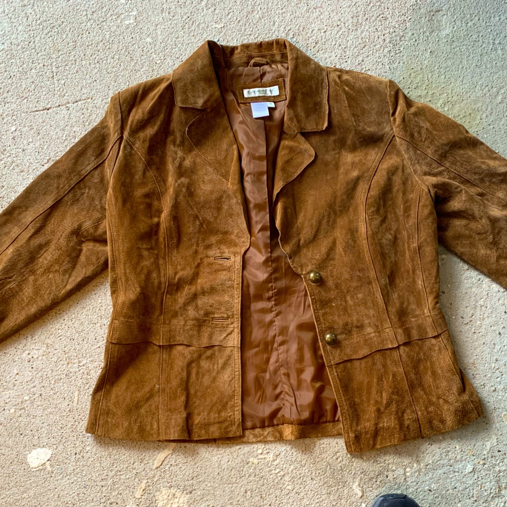 Coldwater Creek Brown Suede Leather Jacket Coat Blazer Lined Womens Medium